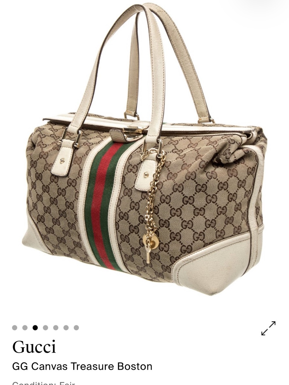 AUTHENTIC Gucci Beige GG Canvas Tote with Green-Red Web Stripe - Picture 3 of 7